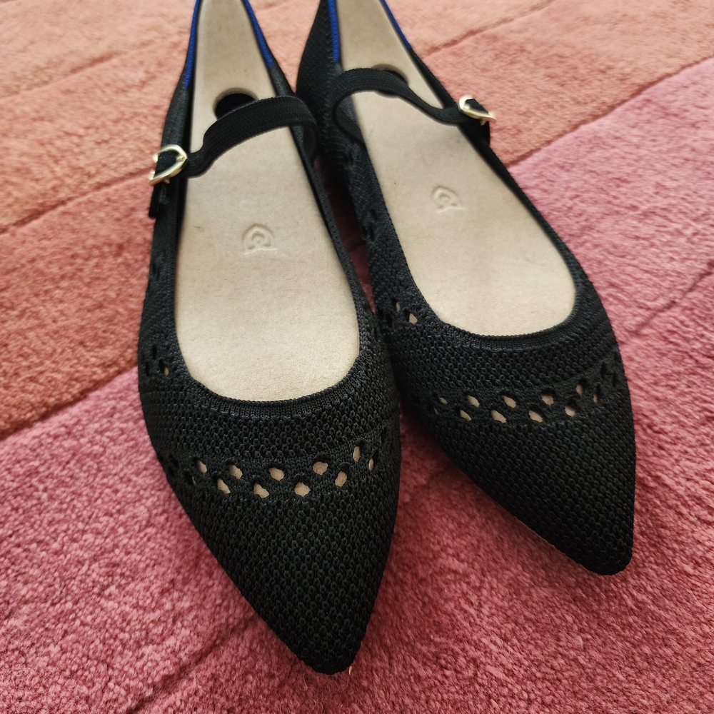 Rothy's Black Flats with Blue Trim - Picture 2 of 4